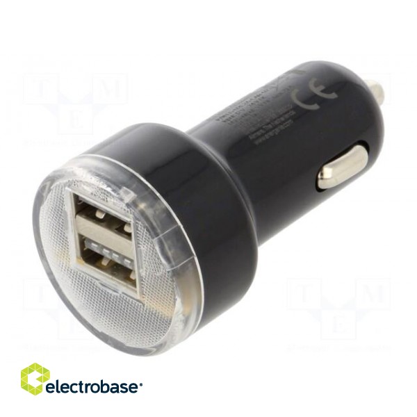 USB power supply | USB A socket x2 | Sup.volt: 12÷24VDC | 5V/2.1A paveikslėlis 1