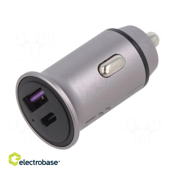 USB power supply | USB A socket,USB C socket | Inom: 5A | grey | 30W