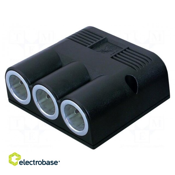 Car lighter socket adapter | car lighter socket x3 | 16A | black paveikslėlis 1