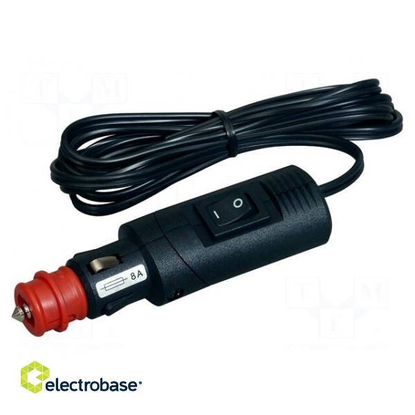 Cigarette lighter plug | cables | 8A | Sup.volt: 12÷24VDC | black | 2m фото 1