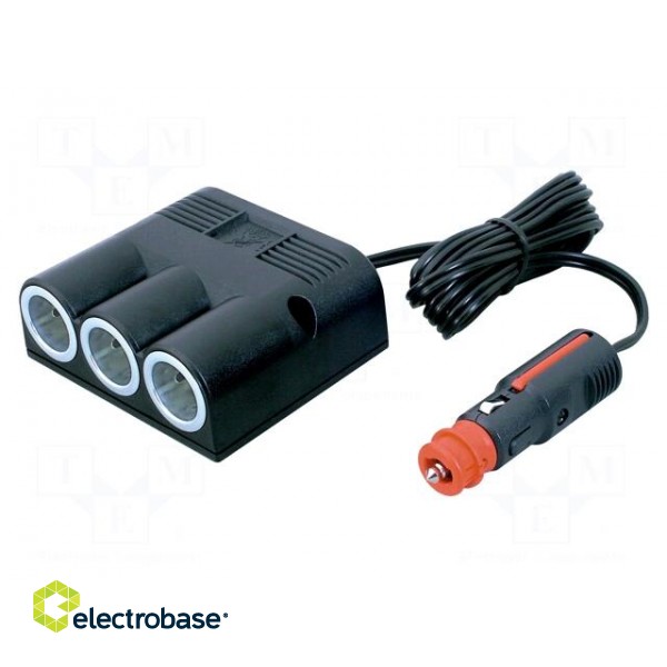 Cigarette lighter splitter | plug-in socket x3 | 16A | black | 2m image 1