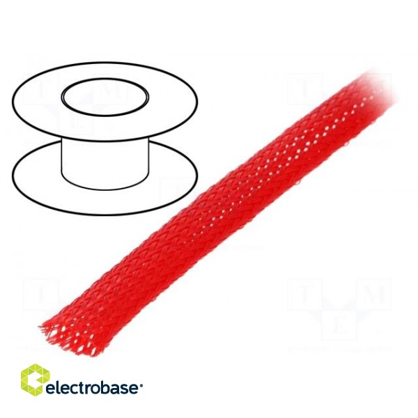 Braid | polyester | 7÷13,nom.8mm | red | Package: 100m | Temp: -50÷150°C