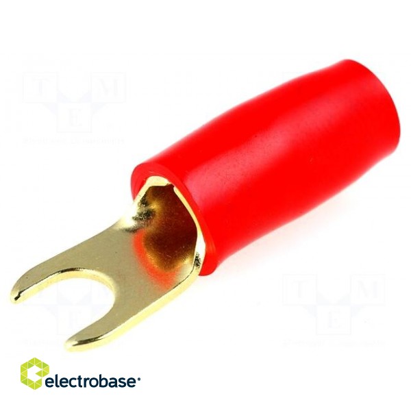 Terminal: fork | M4 | 10mm2 | gold-plated | insulated | red