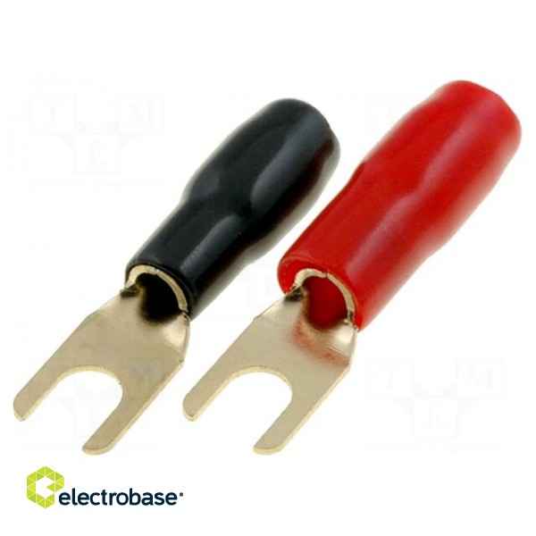 Terminal: fork | M4 | 10mm2 | gold-plated | insulated | red and black