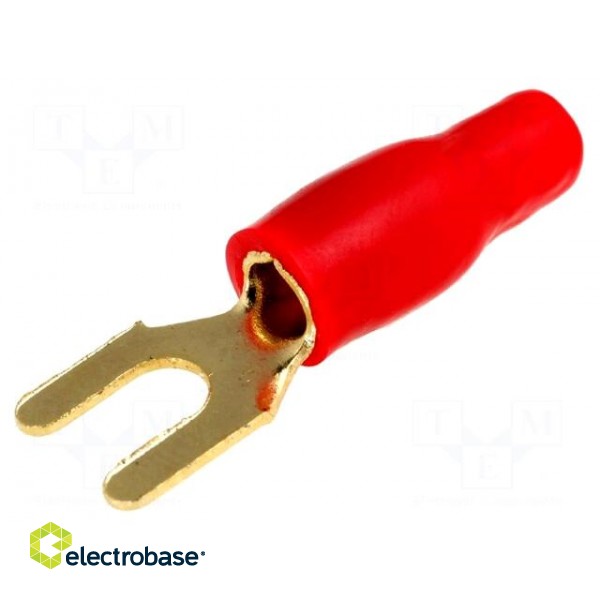 Terminal: fork | M4 | 4mm2 | gold-plated | insulated | red