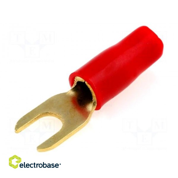 Terminal: fork | M4 | 6mm2 | gold-plated | insulated | red