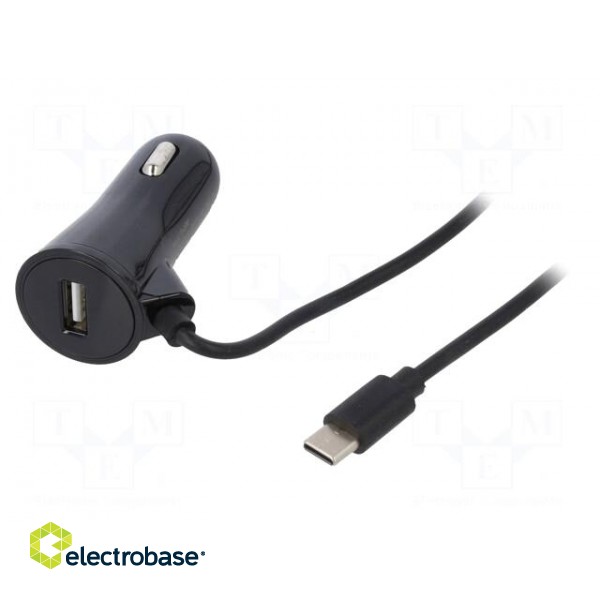 Car holder | black | for windscreen | USB A,USB C | 15W | Iin: 2A | 1.2m image 2