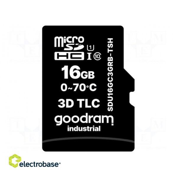 Memory card | industrial | 3D TLC,microSD | UHS I U1 | 16GB | 0÷70°C фото 2