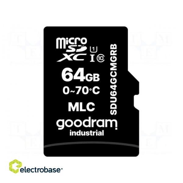Memory card | industrial | MLC,SD Micro | 64GB | UHS I U1 | 0÷70°C image 2