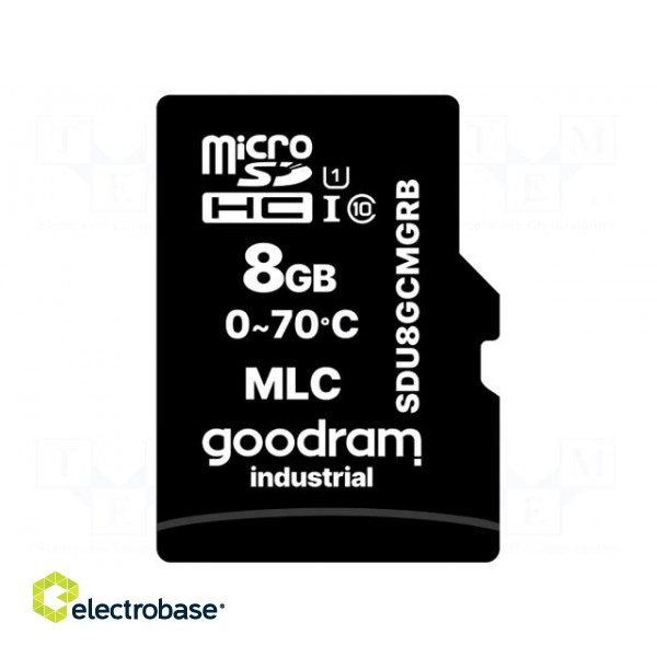 Memory card | industrial | MLC,SD Micro | 8GB | UHS I U1 | 0÷70°C paveikslėlis 2