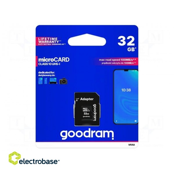 Memory card | SD HC Micro | 32GB | Read: 100MB/s | Write: 10MB/s
