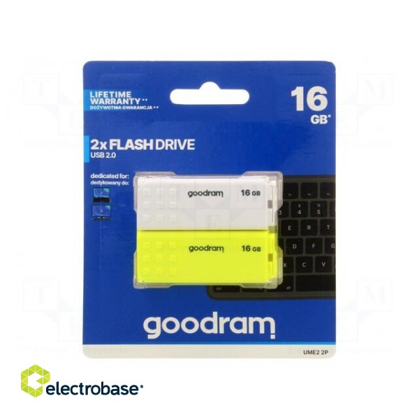 Pendrive | USB 2.0 | 16GB | R: 20MB/s | W: 5MB/s | USB A | white,yellow