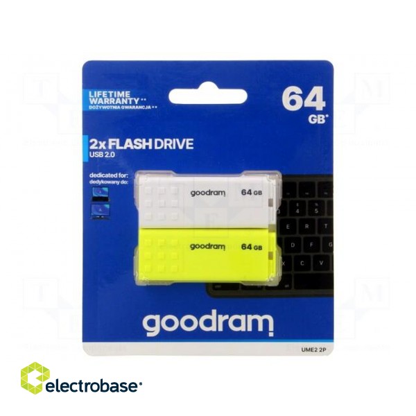 Pendrive | USB 2.0 | 64GB | R: 20MB/s | W: 5MB/s | USB A | white,yellow