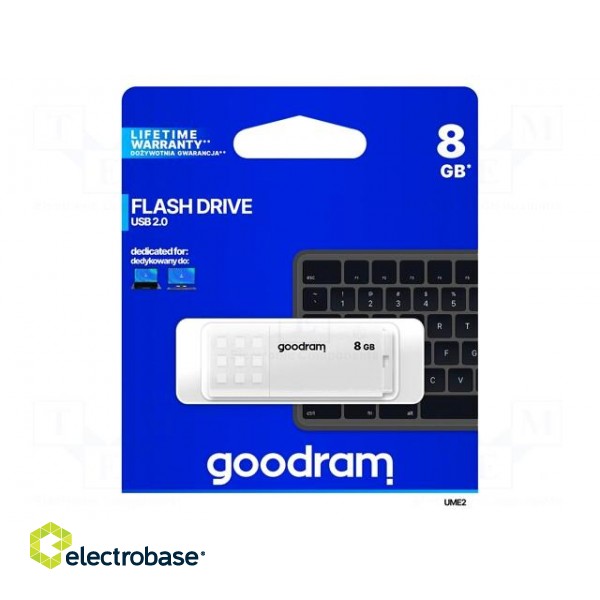 Pendrive | USB 2.0 | 8GB | R: 20MB/s | W: 5MB/s | USB A | white