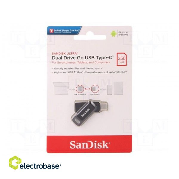 Pendrive | USB 3.1 | 256GB | R: 150MB/s | DUAL DRIVE GO | black