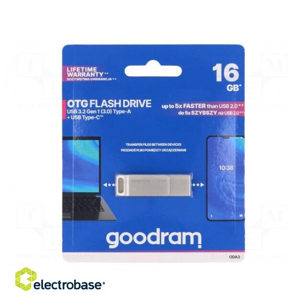 Pendrive | USB 3.2 | 16GB | R: 60MB/s | W: 20MB/s | USB A | silver