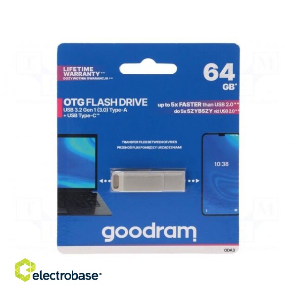 Pendrive | USB 3.2 | 64GB | R: 60MB/s | W: 20MB/s | silver | USB A