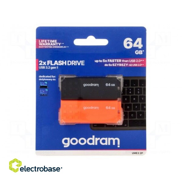 Pendrive | USB 3.2 | 64GB | R: 60MB/s | W: 20MB/s | USB A | black,orange