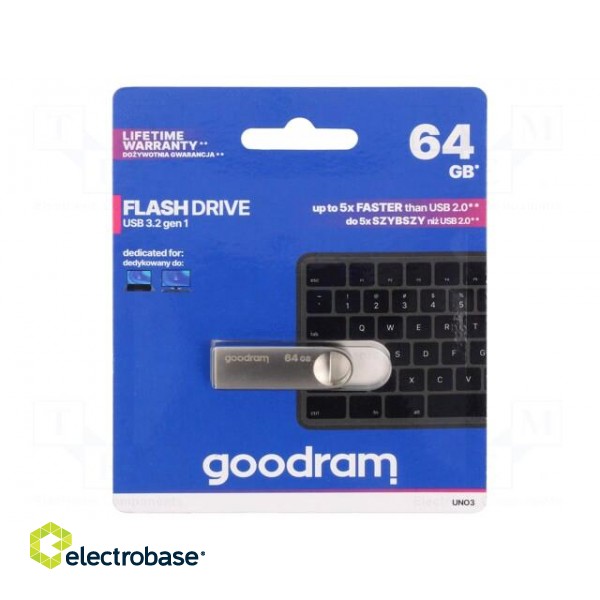 Pendrive | USB 3.2 | 64GB | R: 60MB/s | W: 20MB/s | USB A | silver