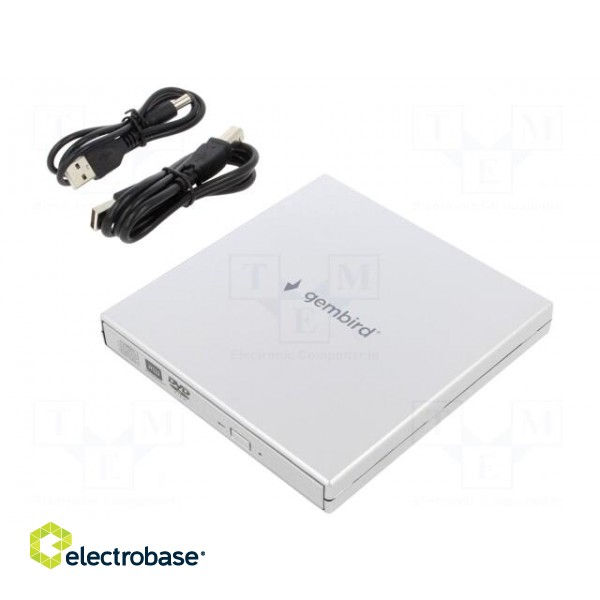 External DVD drive | silver | USB B | USB 2.0 | 140x140x14mm paveikslėlis 1