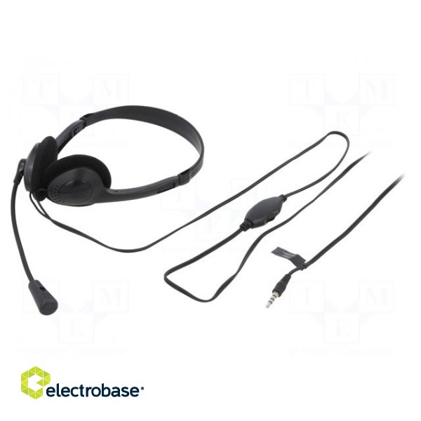 Headphones with microphone | black | Jack 3,5mm | 1.8m | 20÷20000Hz