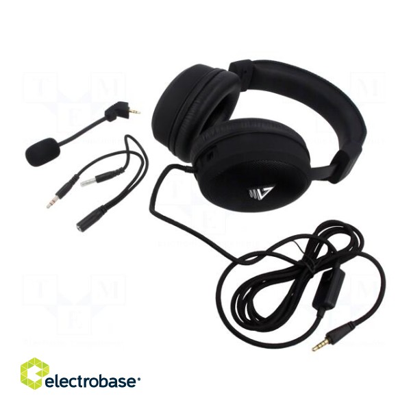 Headphones with microphone | black | Jack 3,5mm,USB A | 2.2m | 32Ω