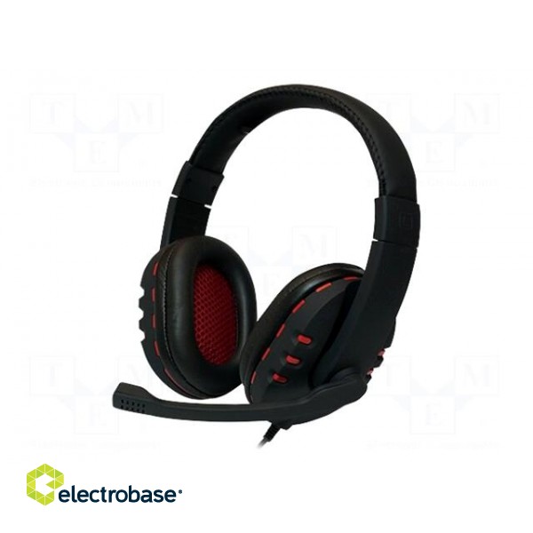 Headphones with microphone | black,red | USB | 2.2m | 20÷20000Hz | 32Ω