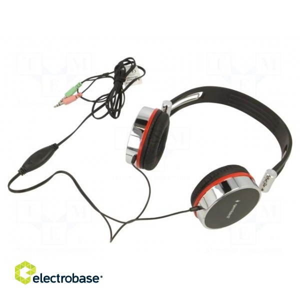 Headphones with microphone | black,red,silver | Jack 3,5mm x2