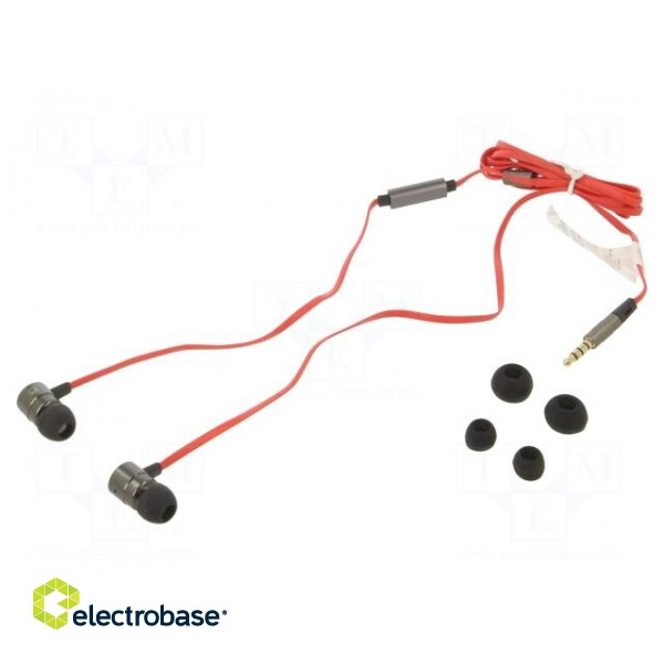 Headphones with microphone | red,silver | Jack 3,5mm | in-ear | 1.2m