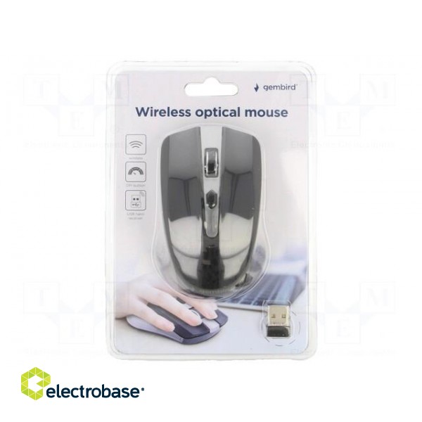 Optical mouse | black,grey | USB A | wireless | 10m | No.of butt: 4