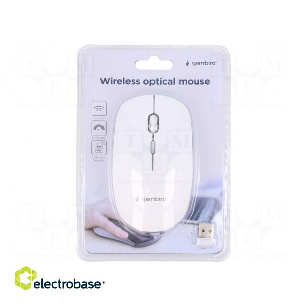 Optical mouse | white | USB A | wireless | 10m | No.of butt: 4