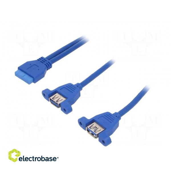 Cable: USB-USB | USB 3.0 19pin,USB A socket x2 | 0.65m