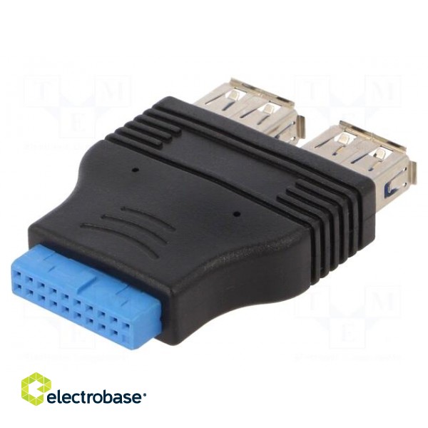 Transition: adapter | USB 3.0 19pin,USB A socket x2 фото 1