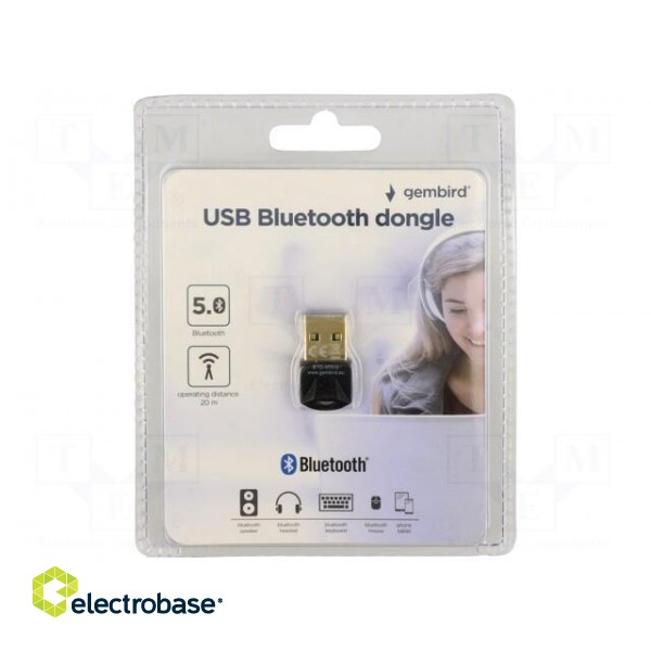 BT adapter | USB A plug | Bluetooth 5.0,USB 2.0 | black | 20m