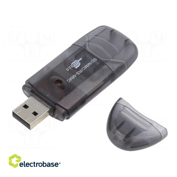 Card reader: memory | USB A plug | USB 2.0 | MMC,RS MMC,SD | black
