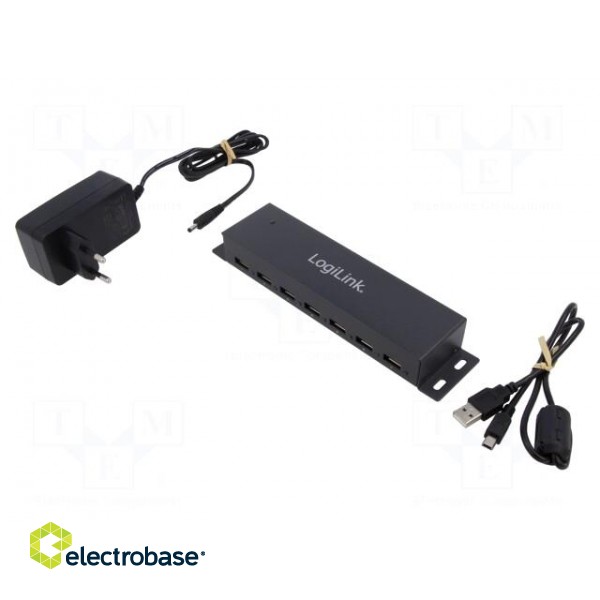 Hub USB | DC,USB A socket x7,USB B mini socket | USB 2.0 | 480Mbps image 1