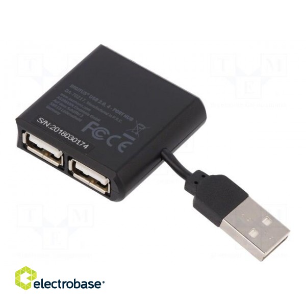 Hub USB | USB 2.0 | PnP and hot-plug | black | Number of ports: 4 paveikslėlis 1