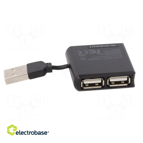 Hub USB | USB 2.0 | PnP and hot-plug | black | Number of ports: 4 paveikslėlis 5