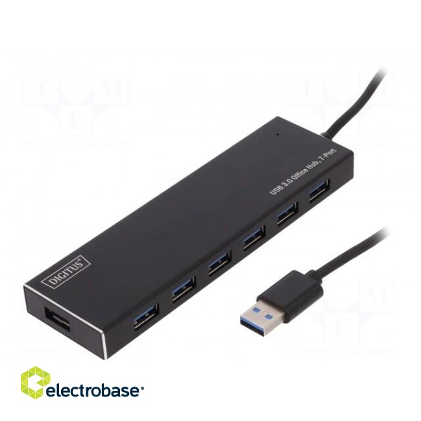 Hub USB | DC,USB A socket x7,USB B micro socket | USB 3.0 | black image 1