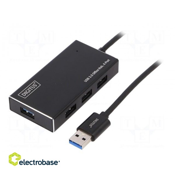 Hub USB | USB 3.0 | PnP | black | Number of ports: 4 | 5Gbps paveikslėlis 1