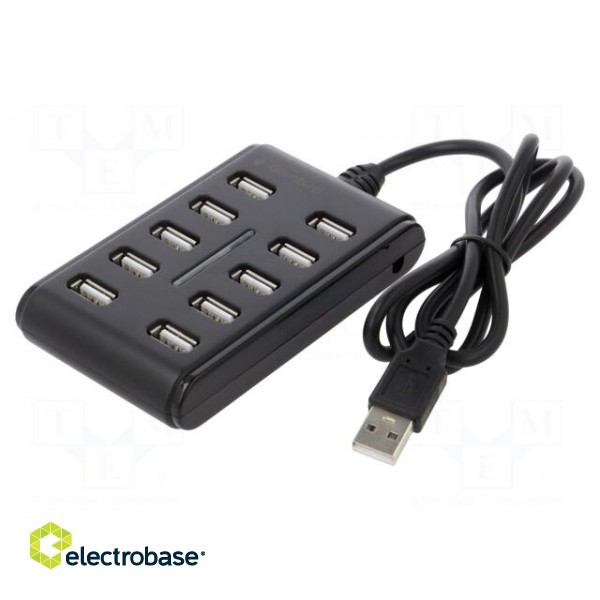 Hub USB | USB A socket x10,USB A plug | USB 2.0 | black | 0.8m