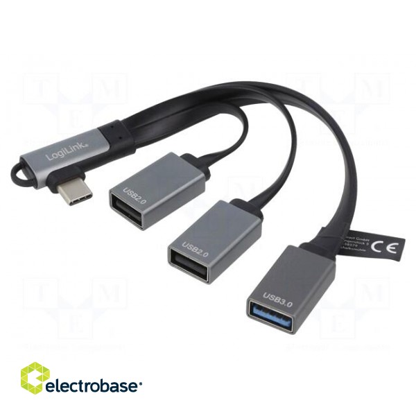 Hub USB | USB A socket x3,USB C angled plug | USB 2.0,USB 3.2