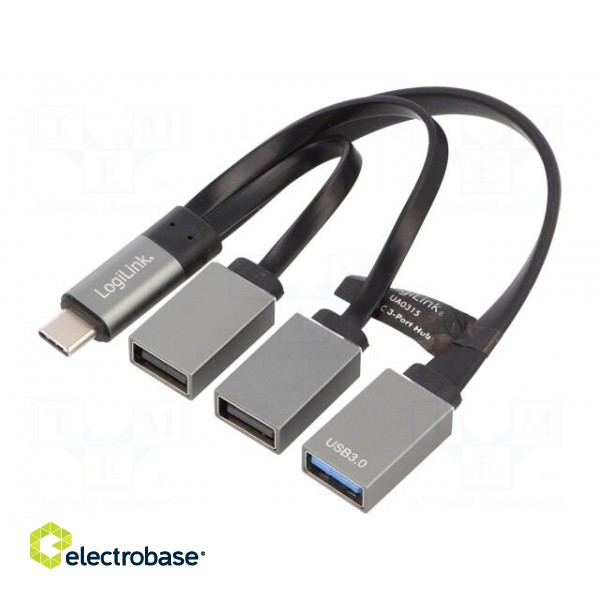 Hub USB | USB A socket x3,USB C plug | USB 3.0,USB 3.1 | PnP | black