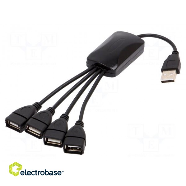 Hub USB | USB A socket x4,USB A plug | USB 2.0 | black | 0.15m