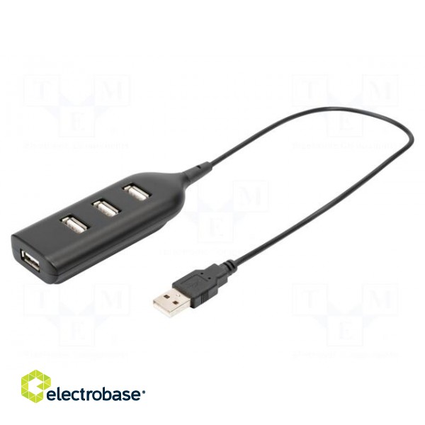 Hub USB | USB A socket x4,USB A plug | USB 2.0 | black | 480Mbps