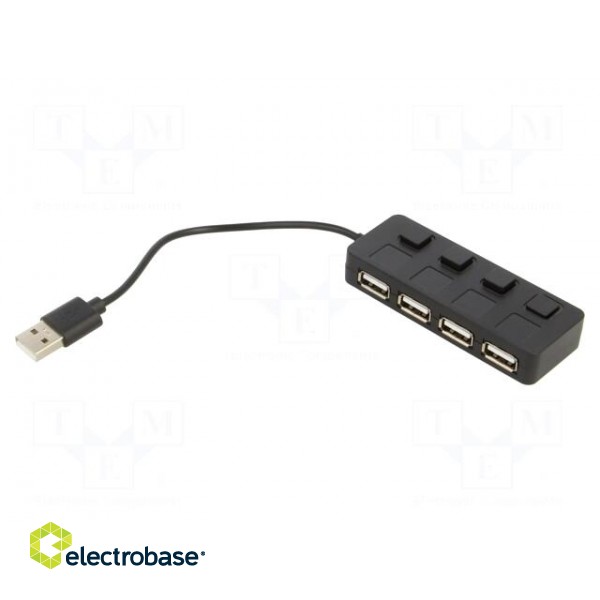 Hub USB | USB A socket x4,USB A plug | USB 2.0 | with switch | black