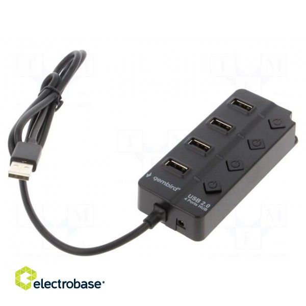 Hub USB | USB A socket x4,USB A plug | USB 2.0 | with switch | black