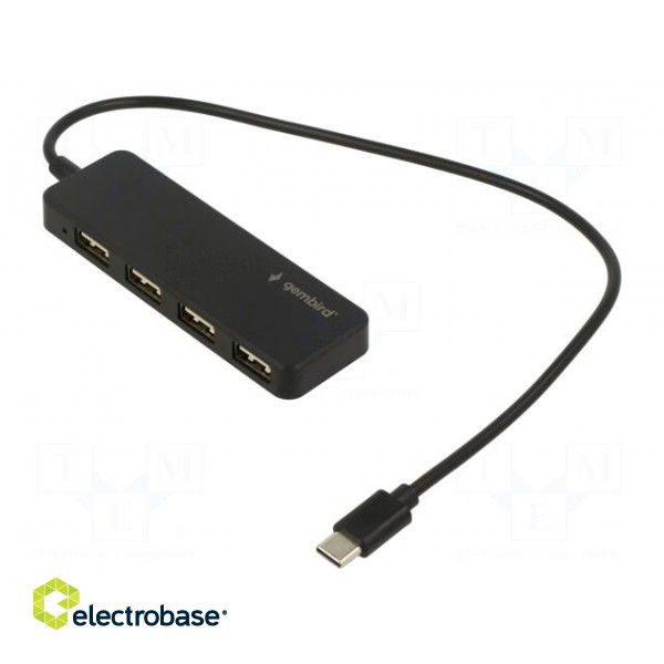 Hub USB | USB A socket x4,USB C plug | USB 2.0 | black | 0.3m