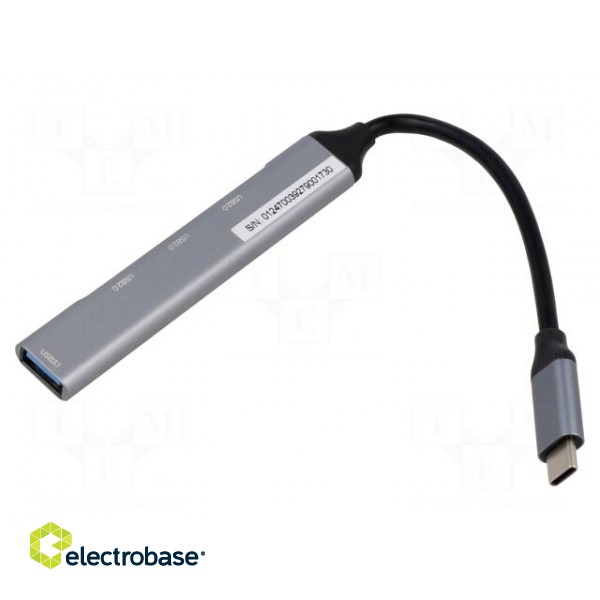 Hub USB | USB A socket x4,USB C plug | USB 2.0,USB 3.1 | grey paveikslėlis 1