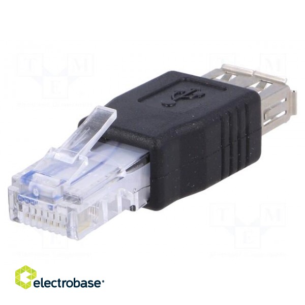 Transition: adapter | USB 2.0 | black | RJ45 plug,USB A socket image 1